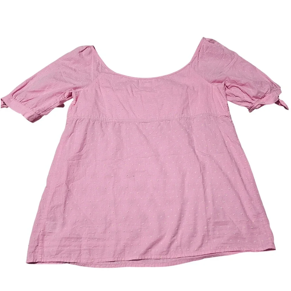 Lilly‎ Pulitzer Pink Swiss Dot Square Neck Empire Waist Blouse Tie Sleeve Size 8